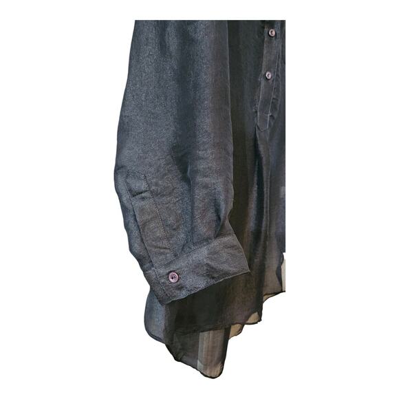 Zoa Womens Small Blouse Sheer Navy V-Neck Pockets Roll Tab Sleeves - Picture 4 of 11